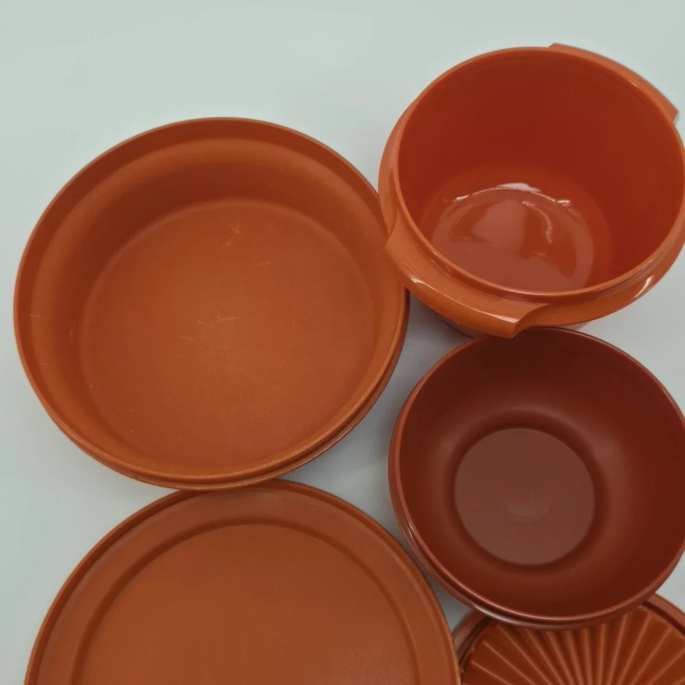 Tupperware Seal N Serve Bowls Lids Set of 3 Orange #886, #1268, #1436 Vintage